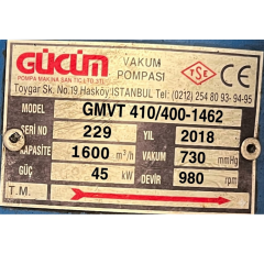Gücüm GMVT 410/400-1462 Vakum Pompası + Gamak 45 kW Motorlu Vakum Ünitesi (2. EL)